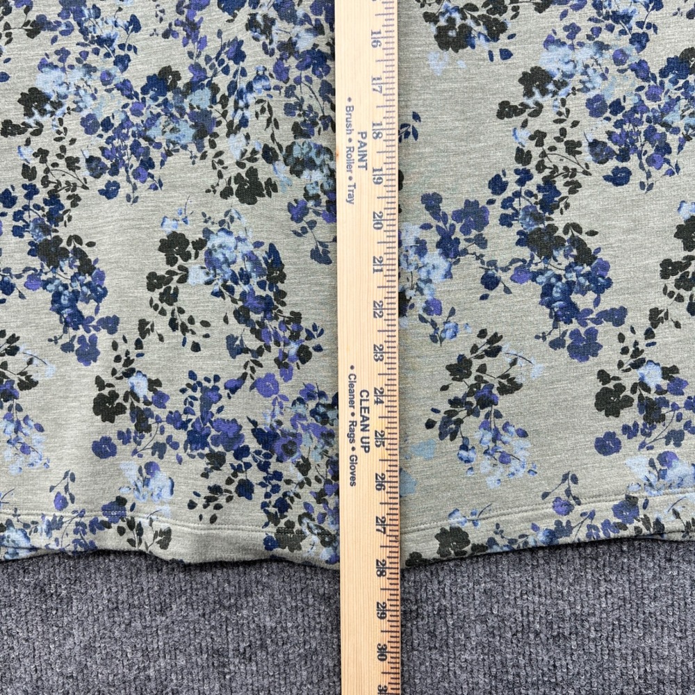 J. Jill Floral Henley Sweatshirt Top Women Medium Green Blue Casual Boho Cottage - Picture 7 of 8